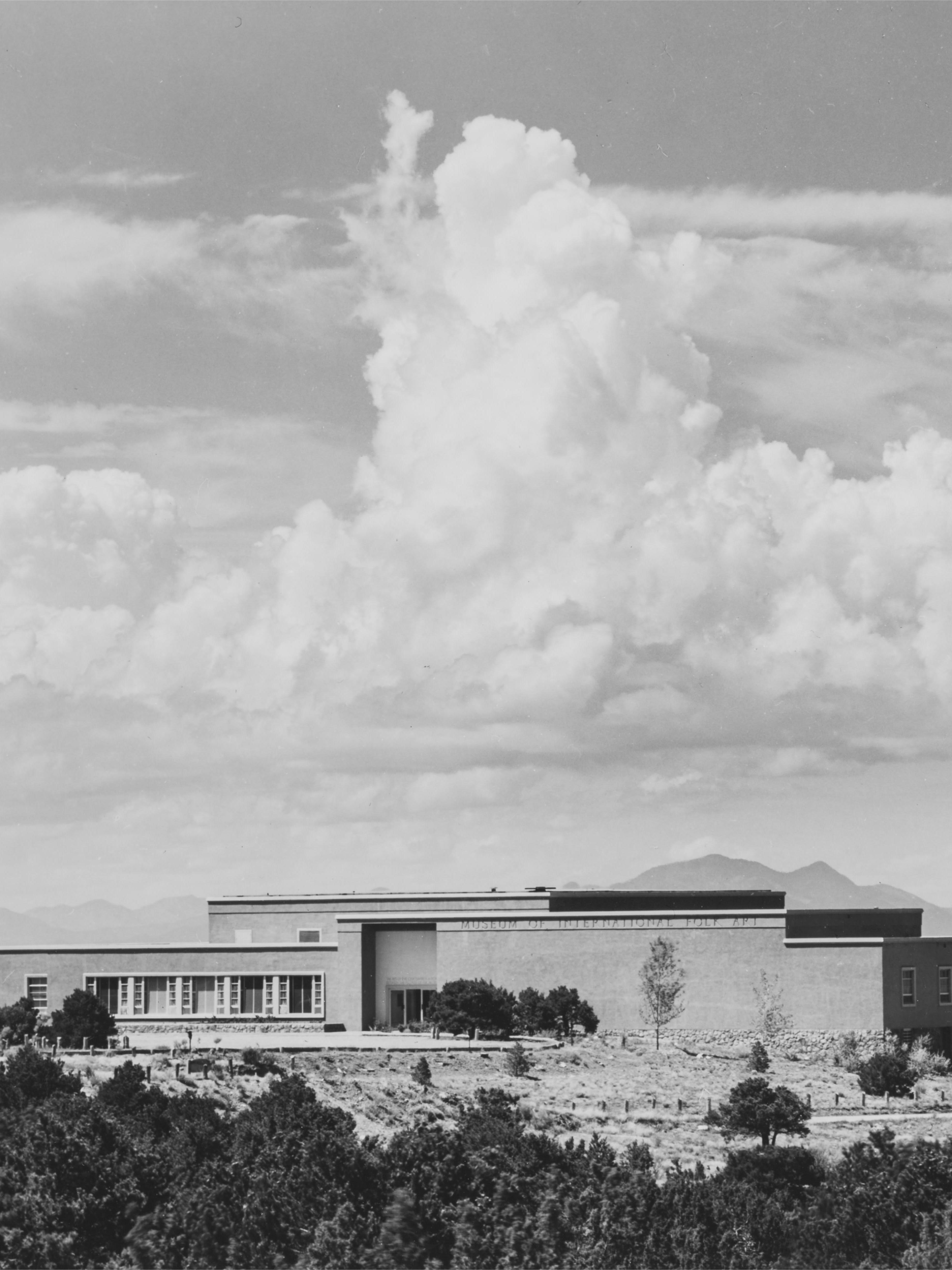 Cropped version of Blair Clark's digital re-photographed image of a Laura Gilpin print of the Museum shortly before opening day in 1953 - We had to crop this to make it fit in the blog space, but the original appears in the main story.